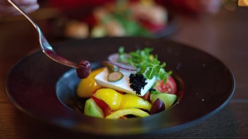 Fresh Salad With Feta Cheese And Colorful Vegetables