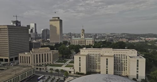 Nashville Tennessee Aerial v123 flyover the Municipal Auditorium capturing historic State Capitol