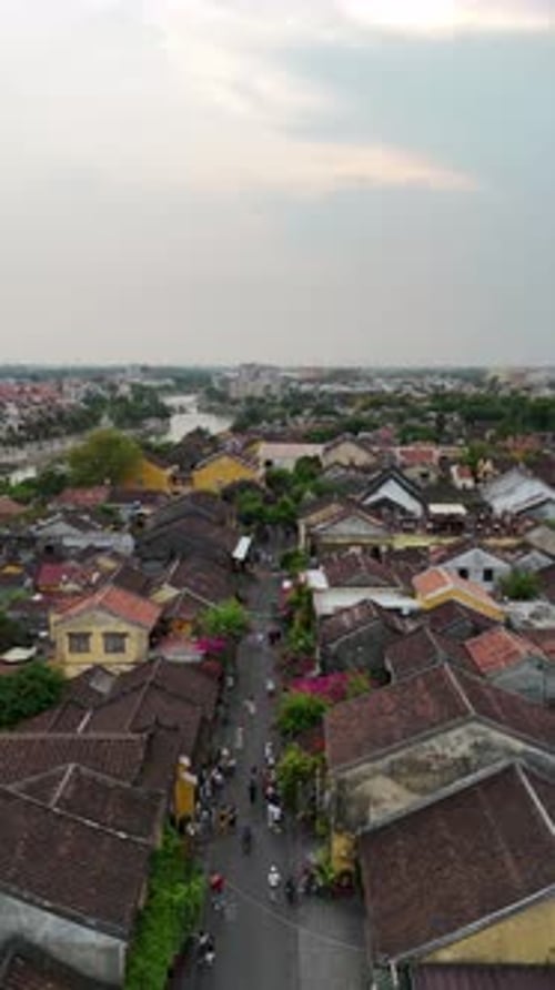 Aerial View of a Bustling Vietnamese Town