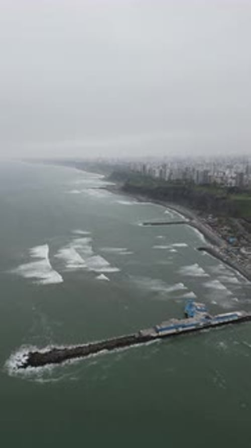 Aerial view of costa verde shore in Lima, Peru