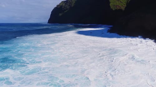 Aerial View of Volcanic Sea Cliffs on Madeira Island Portugal