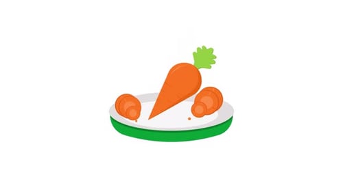 Carrots Appearing and Slicing on a Plate Flat Design Animation