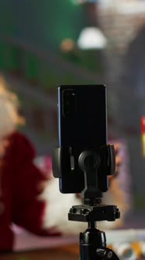 Vertical Video Father Christmas Records a Vlog Talking to Audience About the Magic of x Mas