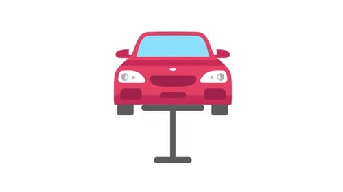 Animated Flat Design Car Lifting on Auto Service Jack