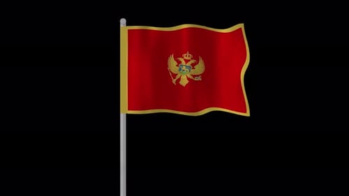 Waving Montenegro Flag on Pole Alpha Channel Animation
