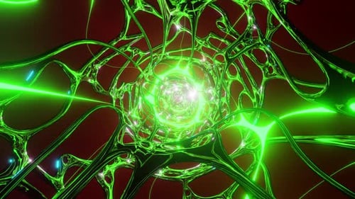 Abstract Weave of Green Organic Metal Fiber Electro Flashing to Fast Rhythm Music as Dance