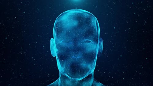 Futuristic Digital Human Head Scan Data Animation