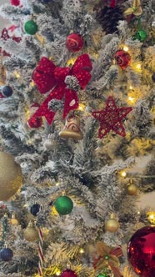 Beautiful Decorated Christmas Tree with Ornaments and Lights