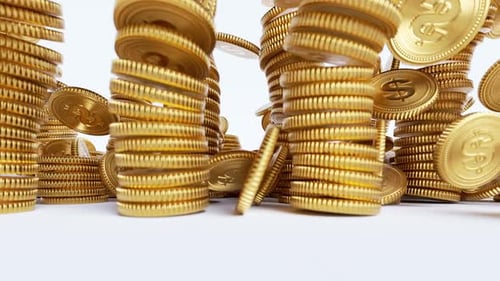 Golden Dollar Coins Stacking and Piling Up Animation
