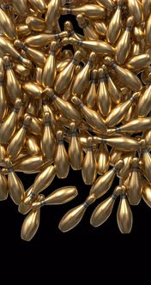 3D Golden Bowling Pins Screen Transition Alpha Channel 4K