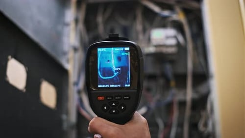 Thermal Camera Inspecting Electrical Wires Inside Metal Box