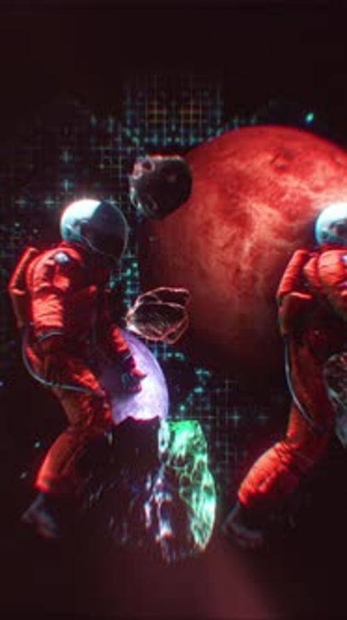 Glitch Effect Astronauts Floating in Deep Space