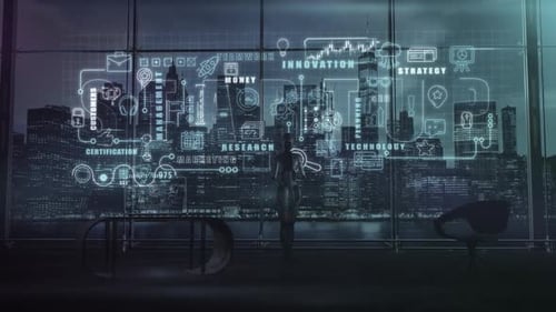 Artificial Intelligence Works on a Startup Scene with Animated Infographics