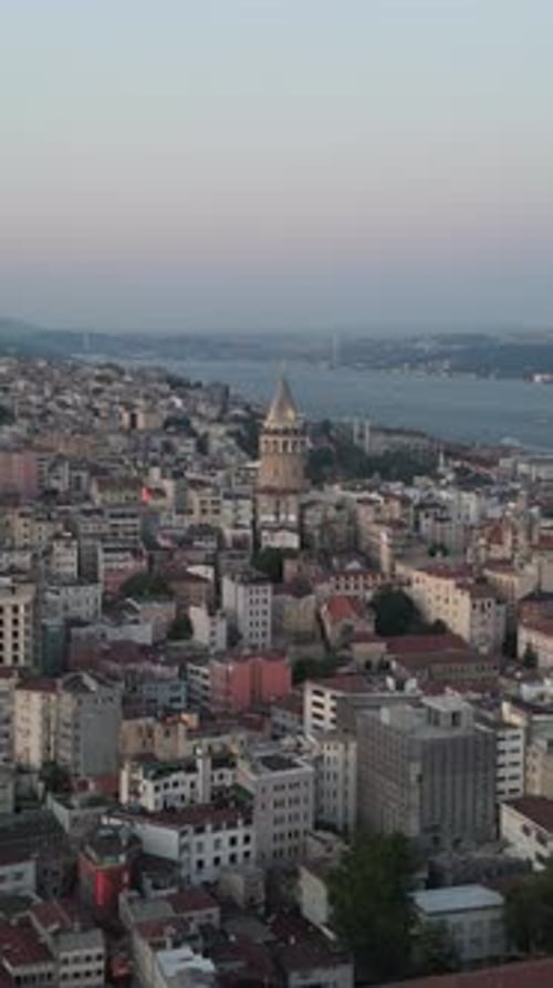 Urban aerial video of the city of Istanbul Galata Tower