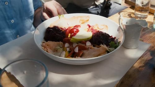 Colorful Salad with Vegetables and Cooked Meat