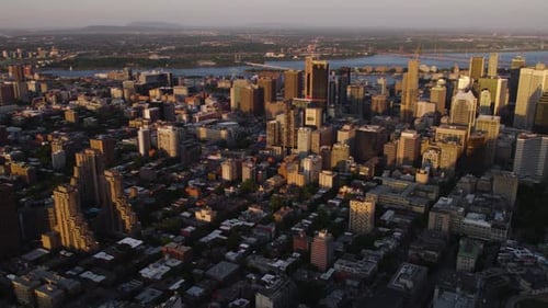 Aerial view of downtown Montreal during sunrise