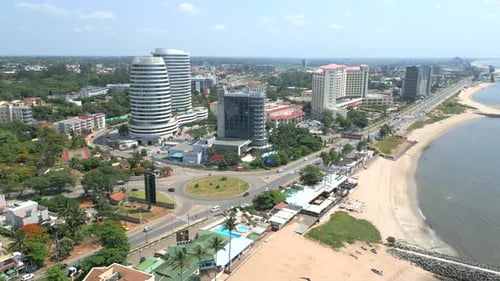 Aerial View Of Beachfront Hotels And Coastal City Of Maputo In Mozambique.