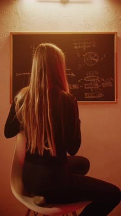 Woman Solving Math Problems on a Chalkboard