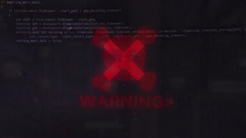 Digital Glitch Error Warning with Hacking Computer Code Animation