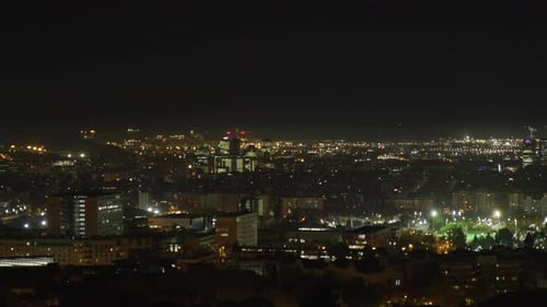 Barcelona Residential and Business District Skyline at night