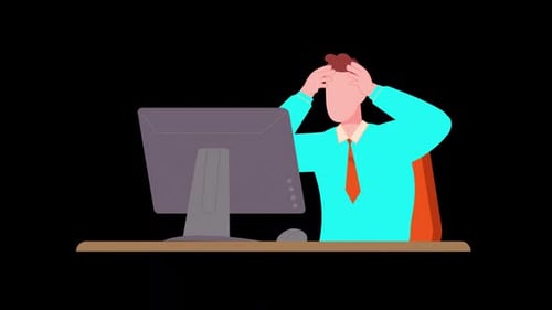 Animación HD de trabajador estresante en escritorio en Alpha