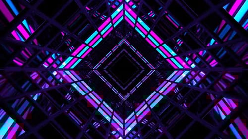 Cyan And Pink Screen Square Light Tunnel Background Vj Loop In HD