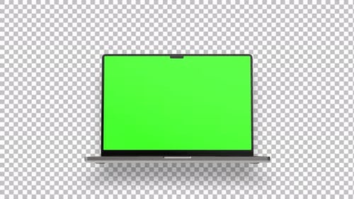 3D Animation Of An Open Laptop With A Green Screen And Transparent Background.... 4 K