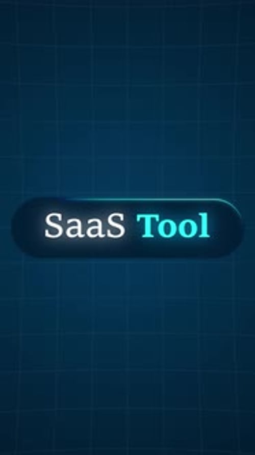 SaaS Tool Text On Futuristic Glowing Button Over Blue Digital Grid Background Vertical