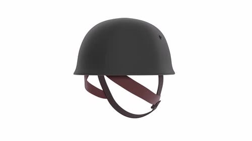 Schwarzer Militärhelm mit braunen Riemen