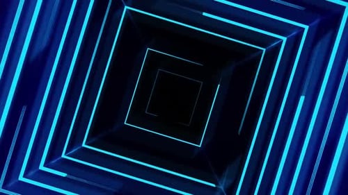 Shiny Blue Square Shape Tunnel Motion Background