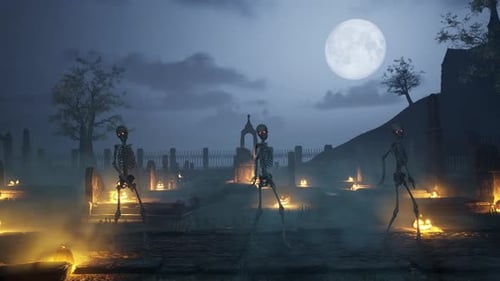 Spooky Skeletons Perform Robotic Dance In Haunted Cemetery On Halloween Night
