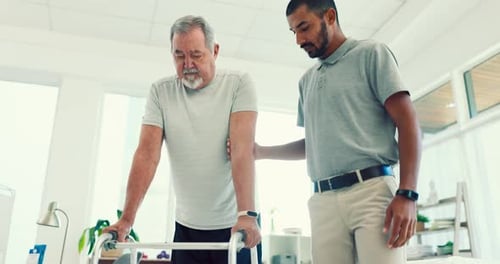 Adult Helping Senior with Walker