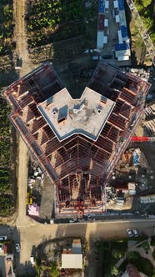 Vertical Video Aerial View Construction Site Work on Site