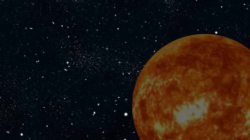 Slowly Rotating Fiery Celestial Body in Starry Deep Space Background