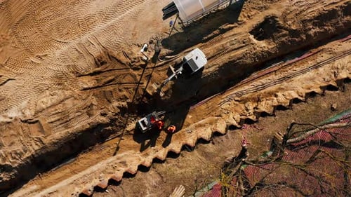 Road construction site aerial shot