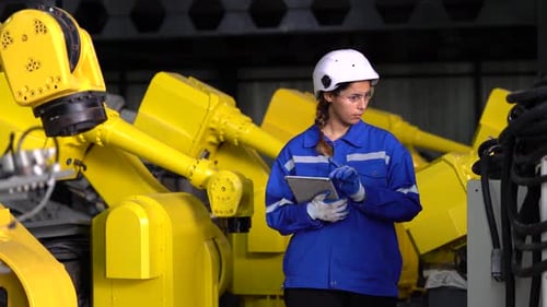 Tech industry. Business industry technology, people and tech. Engineer working in factory.