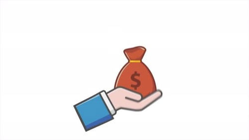 Animated Hand Offering Money Bag Flat Design Icon