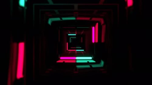 Turquoise And Pink Dark Endless Fantasy Corridor With Flashing Neon Background Vj Loop in 4K