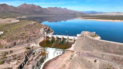 Aerial view of Horseshoe Reservoir and mountains, United States.