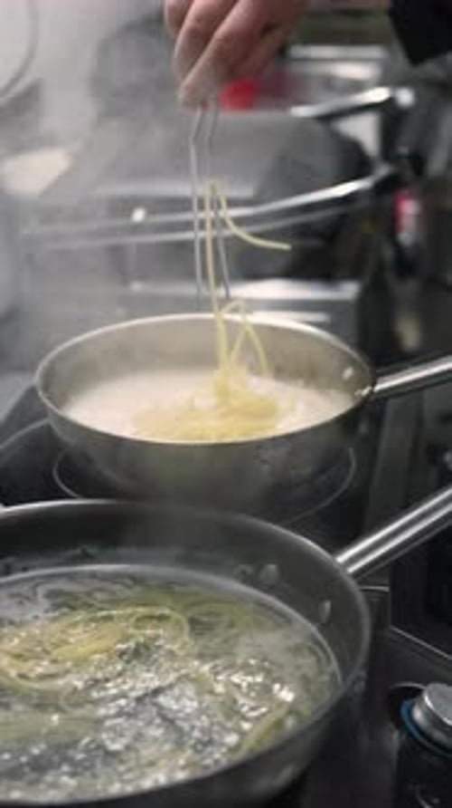 Vertical Cooking Spaghetti Noodle Meal Chef Pasta