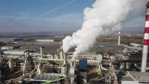Aerial View of Industrial Factory Emitting Smoke