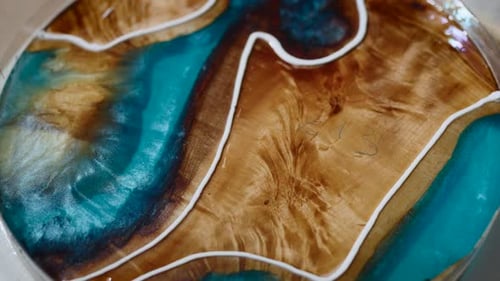 Glossy Art Piece Made with Wood and Resin