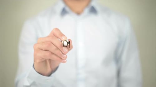 Online Support Man Writing on Transparent Screen