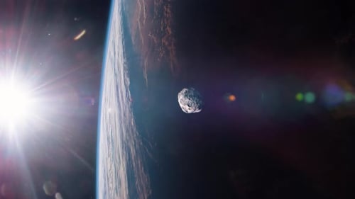 Establishing Shot of Low Earth Orbit as Asteroid Enters Atmosphere