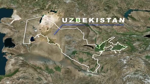 Uzbekistan Country Satellite Map Reveal and Border Animation