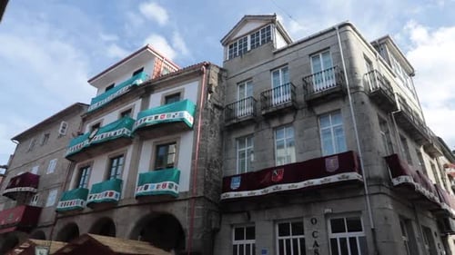 Historic Buildings with Banners in European City