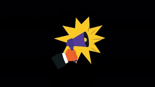 Flat Design Hand Holding Megaphone Announcement Loop