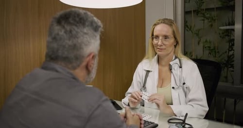 Doctor Consults Patient about Medication in Office