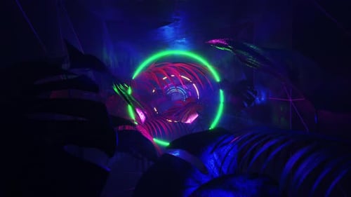 Neon circle with plants and leaves. Loop animation