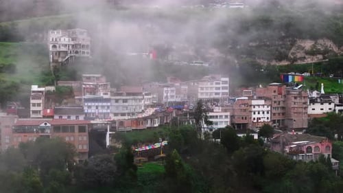 Aerial video above Sanctuary Las Lajas built in Colombia
